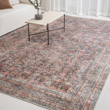Rustica 10’ x 14’ Area Rug - Clay Rose & Blue-Cast Graphite Heritage Flatweave, Low-Pile - Easy Clean Area Rug