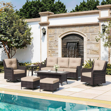 8-Piece Patio Furniture Set, Outdoor Thick Wicker Sectional Sofas with 2 Swivel Chairs, High Back Patio Sectional