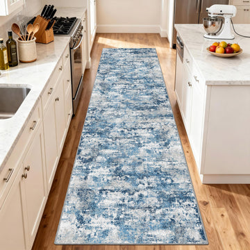 2.6x8ft Wide Rug Runners s Non Slip, Kitchen Runners, Ocean Blue