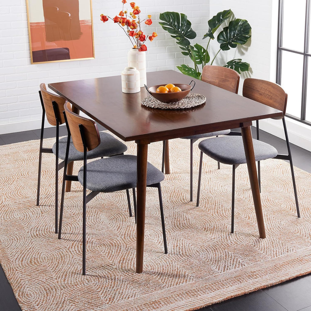 Abstract Area Rug - 10' x 14', Ivory & Rust, Handmade Wool