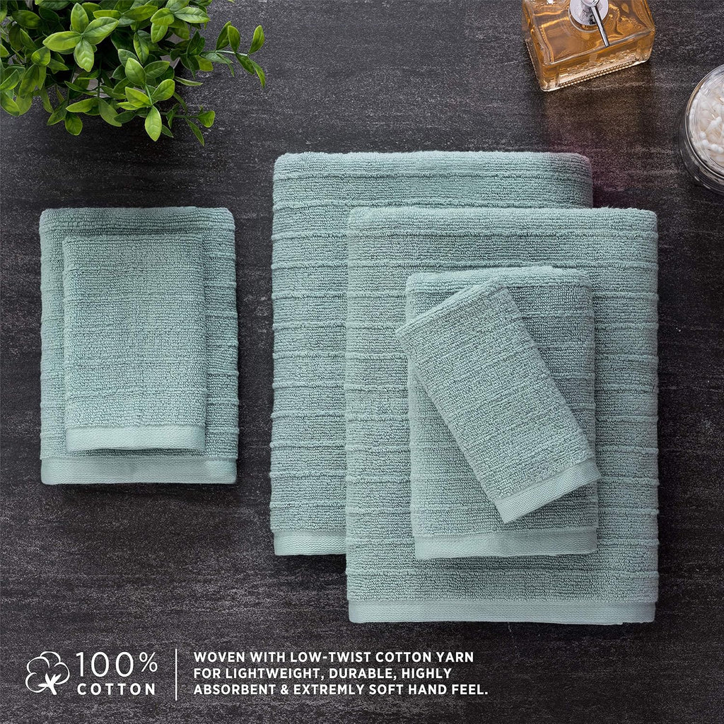 James 100% Cotton Towel Set of 6 - Textured Stripe Towels - 6 Piece Set of 2 Bath Towels, 2 Hand Towels, 2