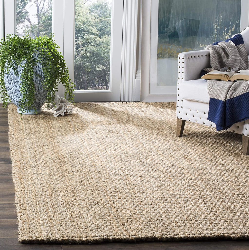 Area Rug 9x12 - Natural Fiber - Large - Natural Brown, Handmade Jute, Basketweave Design