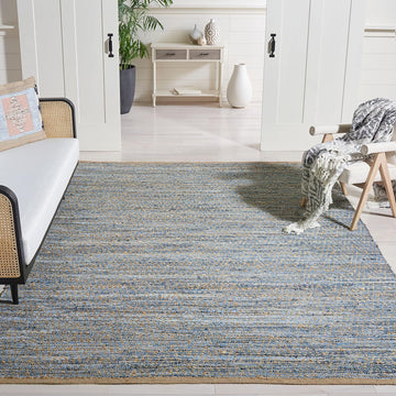 Area Rug 8x10 - Cape Cod Collection - Large - Natural & Blue, Handmade Flat Weave Braided Jute, Ideal , Dining Space