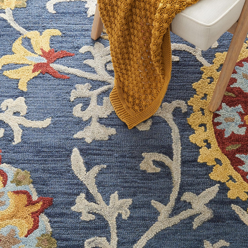 Blossom Area Rug - 9' x 12', Navy & Multi, Handmade Wool