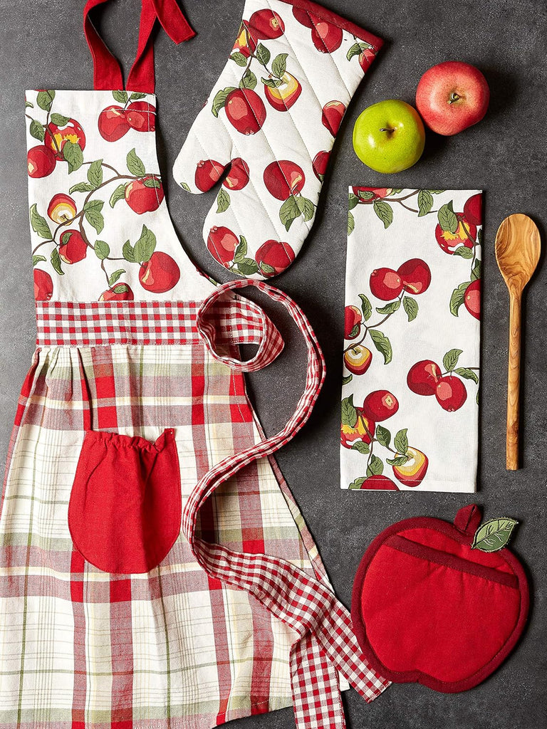 Kitchen Gift Set Collection, Pot Holder, Oven Mitt & 2 Dish Towels, Apple Orchard, 4 Piece