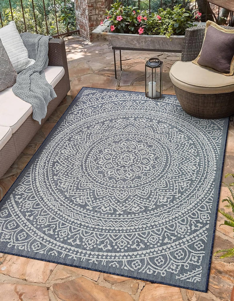 Outdoor Indoor Area Rug, Weather Resistant, Easy to Clean, Stain Resistant Floor Mat for Dining Room