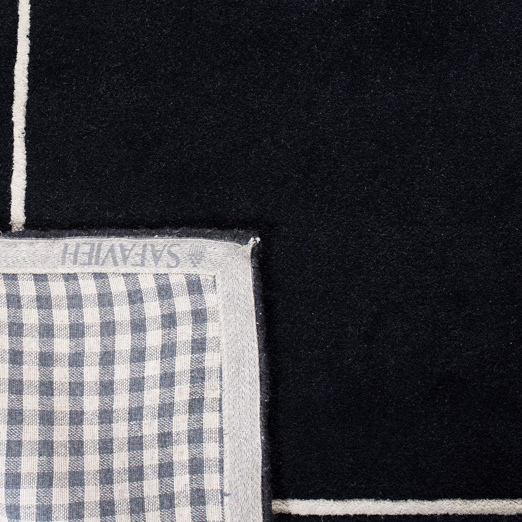 Area Rug 8x10 - Bella - Large - Black & Ivory, Handmade Wool, Dotted Border Design