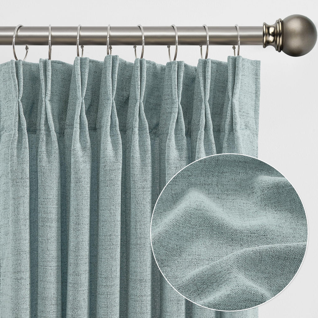 Light Blue Linen Pinch Pleat Curtains 96 Inch Long 42x96 2 Pack