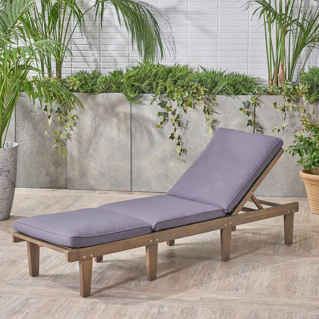Outdoor Acacia Wood Chaise Lounge, Grey Finish/Dark Grey Cushion