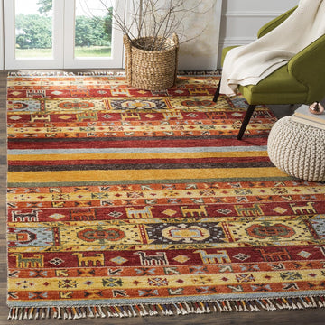 Nomad Area Rug - 9' x 12', Multi, Hand-Knotted Moroccan Boho Tribal Fringe Wool & Viscose