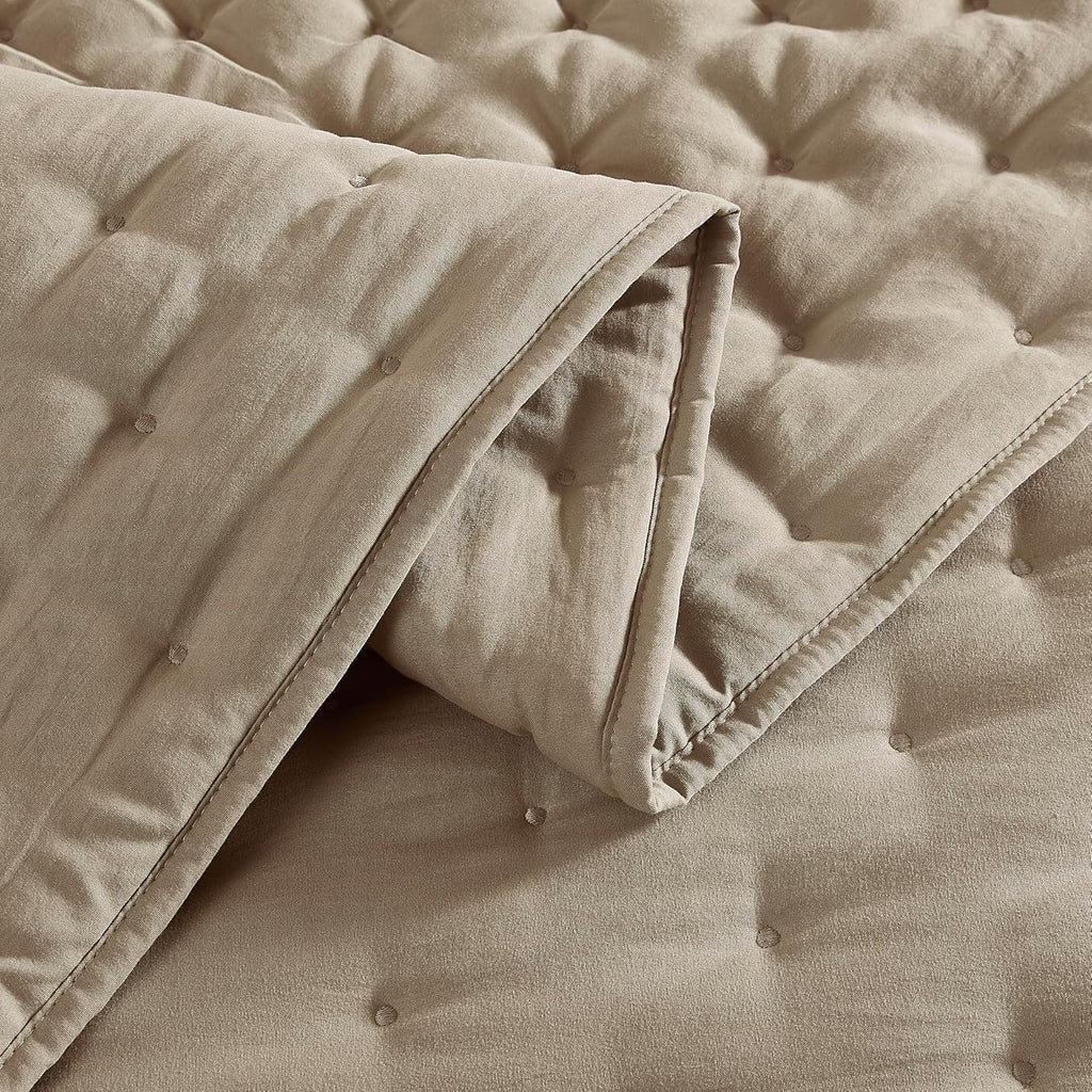 Beige Cloud Quilt Set, Tan Lightweight Farmhouse Bedspread, Rustic Country Coverlet, Taupe Camel Soft Bedding