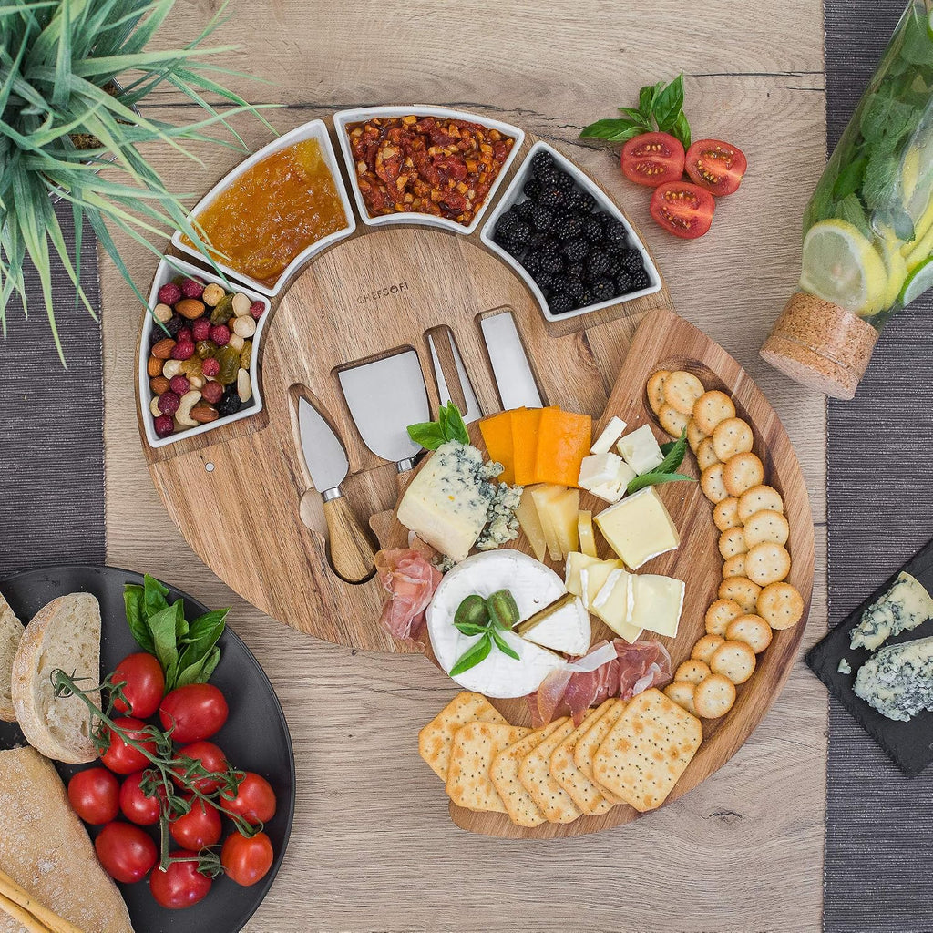 Charcuterie Board Set and Cheese Serving Platter - Made from Acacia Wood - US Patented 13 inch Cheese Board and Knife