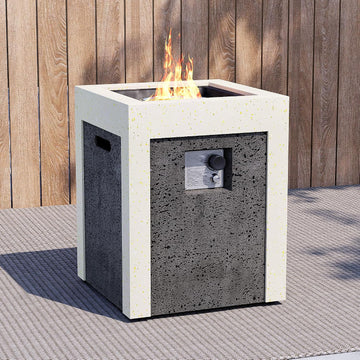 19inch Column Propane Fire Pit - Space-Saving Black & White Portable Heater with Auto-Ignition,Ideal for