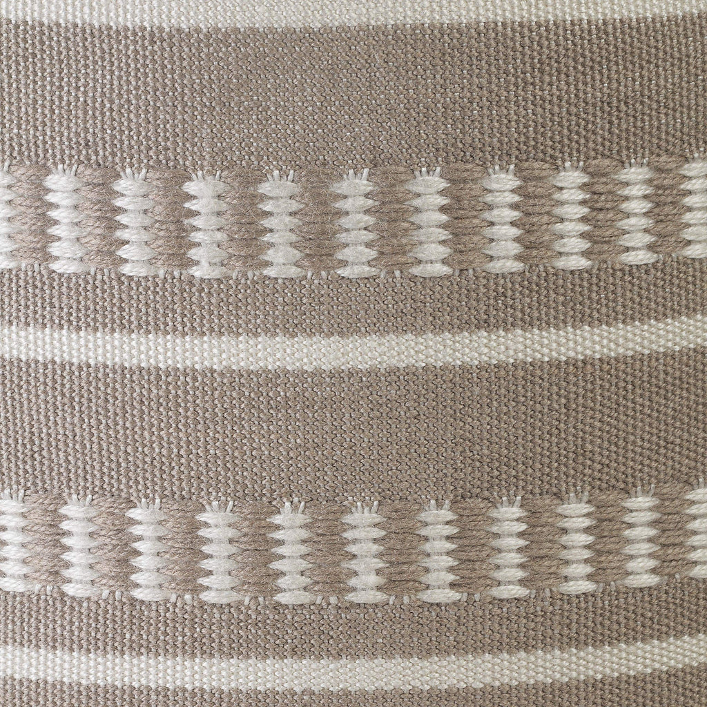 LR Home Dash and Stripe Geometric Pouf Ottoman, Handmade Indoor Outdoor Round Footrest and Extra Seat, Beige and