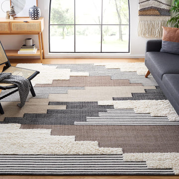 Kenya Collection Area Rug - 10' x 14', Black & Ivory, Handmade Southwestern Wool, Ideal for High Traffic Areas in