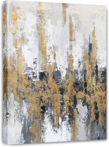 Modern Abstract Skyline Canvas Wall Artwork with Gold Foil Decoration
