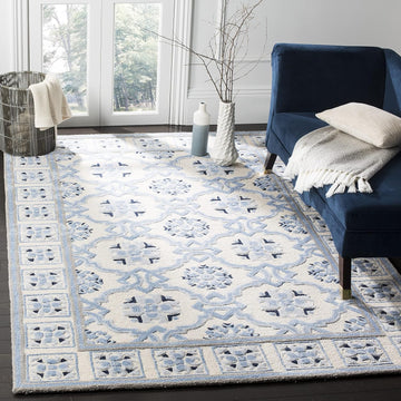 Bella Area Rug - 9' x 12', Ivory & Blue, Handmade Wool & Viscose