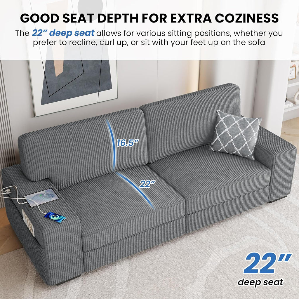 83.5" W Modern Sofa Couch Corduroy Fabric Sofa with Detachable Cover