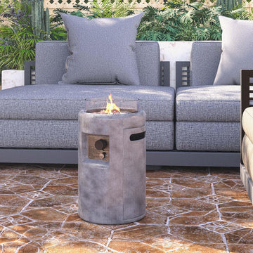 Propane Patio Fire Pit 40,000 BTU 16-inch Round Concrete Gas Fire Pit w Wind Guard,Lava Rocks and Rain Cover,Outside