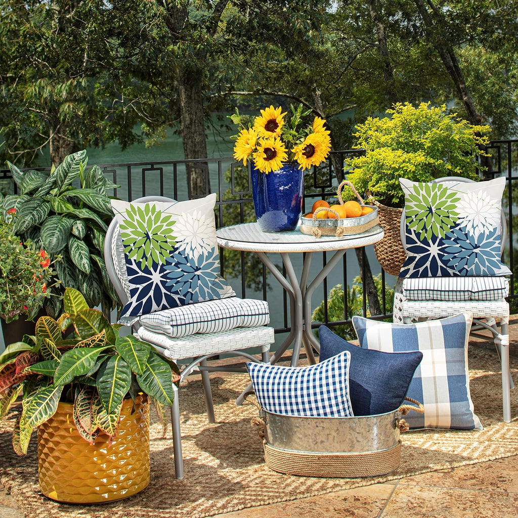 Outdoor Throw Pillow Covers 18x18 Inch Set of 2 Waterproof Spring Summer Geometric Elegant Blue Green Outdoor Pillow