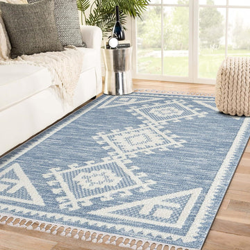 South Western Geometric Area Rug Blue