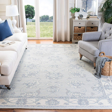 Micro-Loop Collection Area Rug - 9' x 12', Light Blue & Ivory, Handmade Wool, Ideal for High Traffic Areas in Living