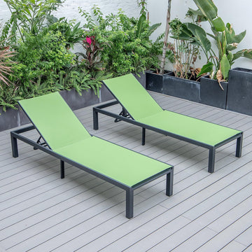 Marlin Aluminum Outdoor Chaise Lounge Chair (Set of 2) - Mesh Sling Fabric Seat Black Aluminum Frame Beach, Pool