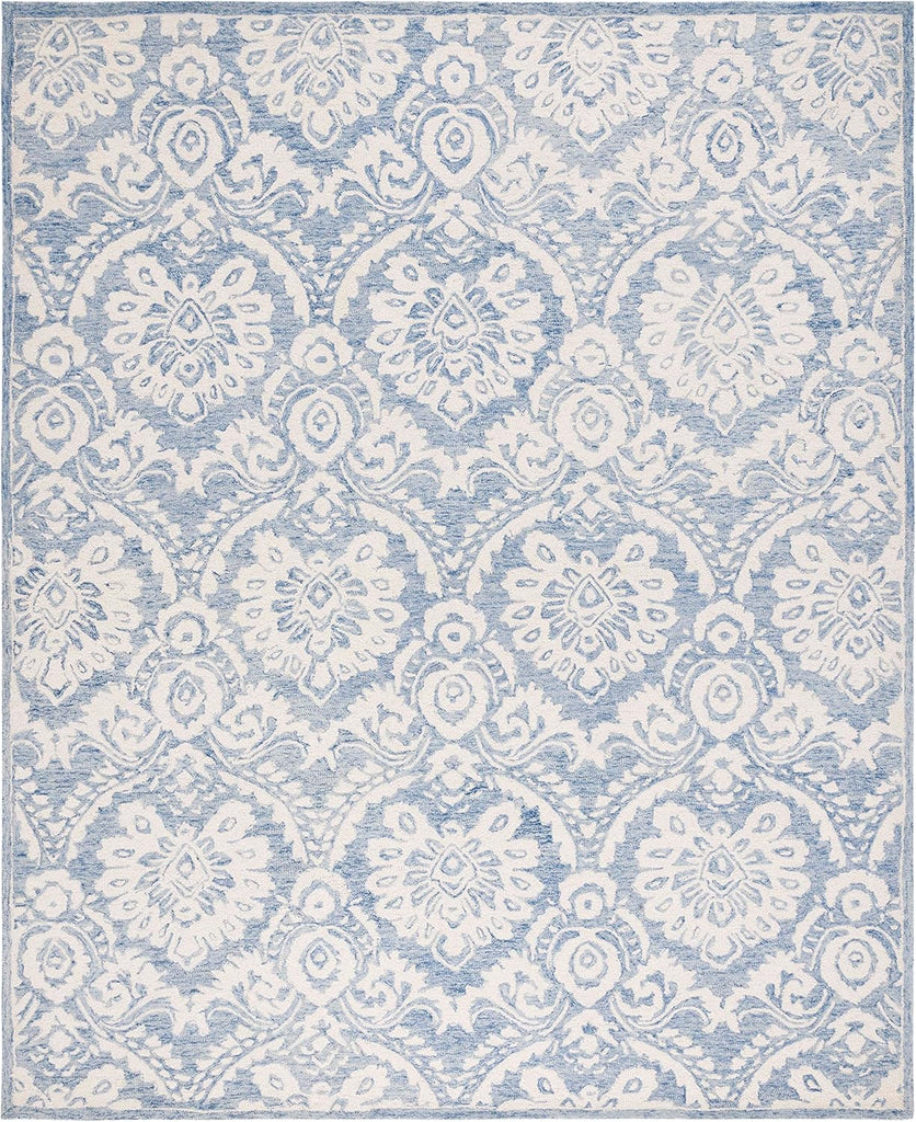 Blossom Area Rug - 9' x 12', Blue & Ivory, Handmade Wool