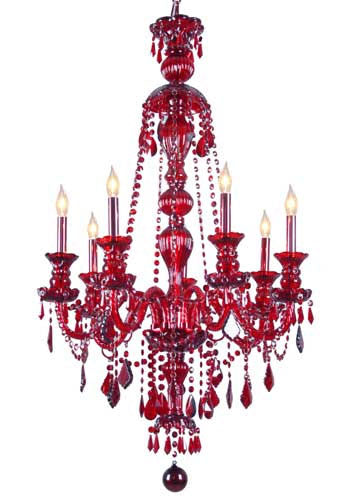 Red 7 Light Crystal Chandelier - Murano Venetian Style, H37.5" x W26" - G46-RED/490/7