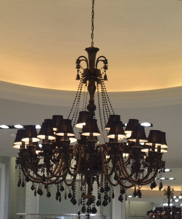 Large Foyer / Entryway Jet Black Gothic Crystal Chandelier Lighting With Black Shades - A46-Blackshades/BLACK/757/30