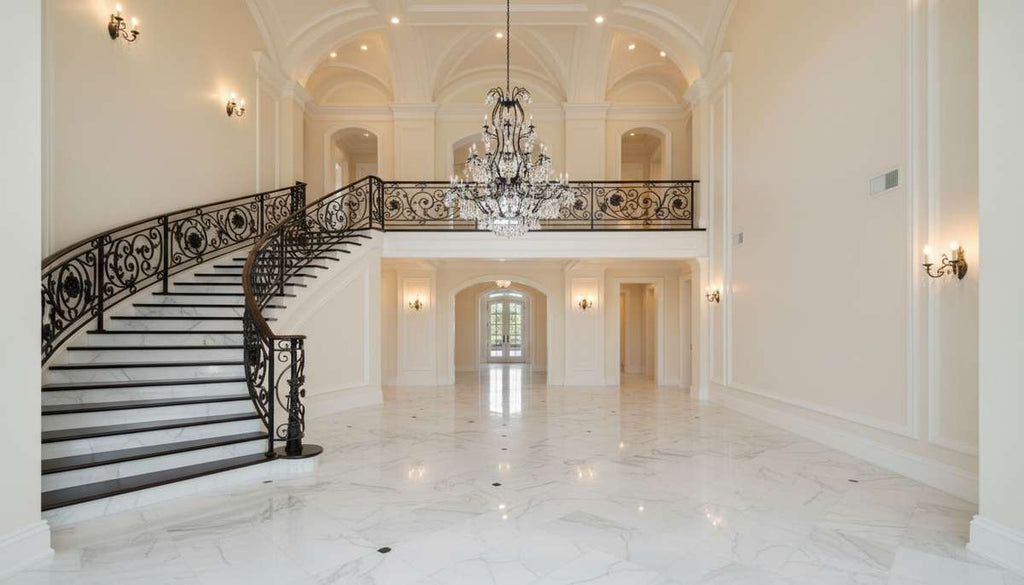 Large Foyer Wrought Iron Chandelier in Luxury Interior Design