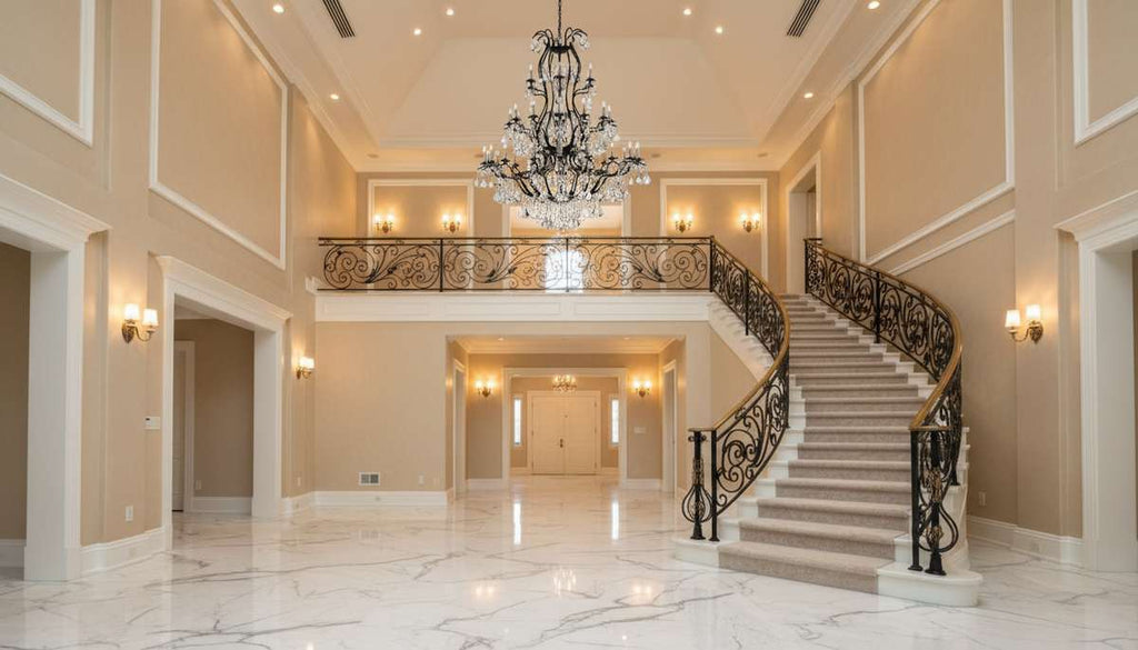Large Foyer Wrought Iron Chandelier in Luxury Interior Design