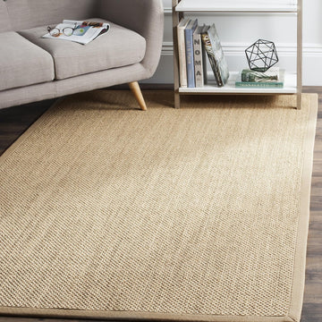 Area Rug 6x8 - Natural Fiber Collection - Maize & Linen Color, Sisal, Woven Design with Border (NF141B)