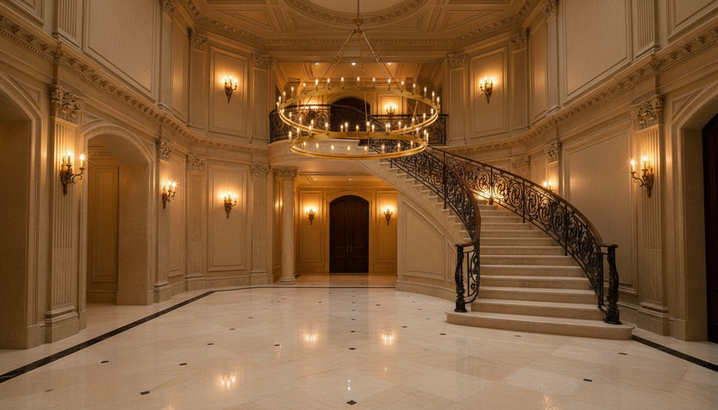 Camino Two-Tier Wagon Wheel Chandelier W70xH66 in Grand Staircase