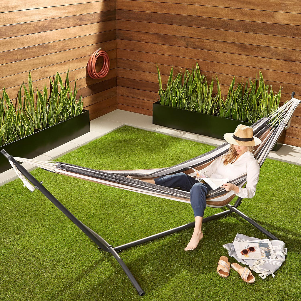Double Portable Hammock with Space Saving Steel Stand and Carrying Case, 2 Person, 470lb Capacity, Multi Color, 118"