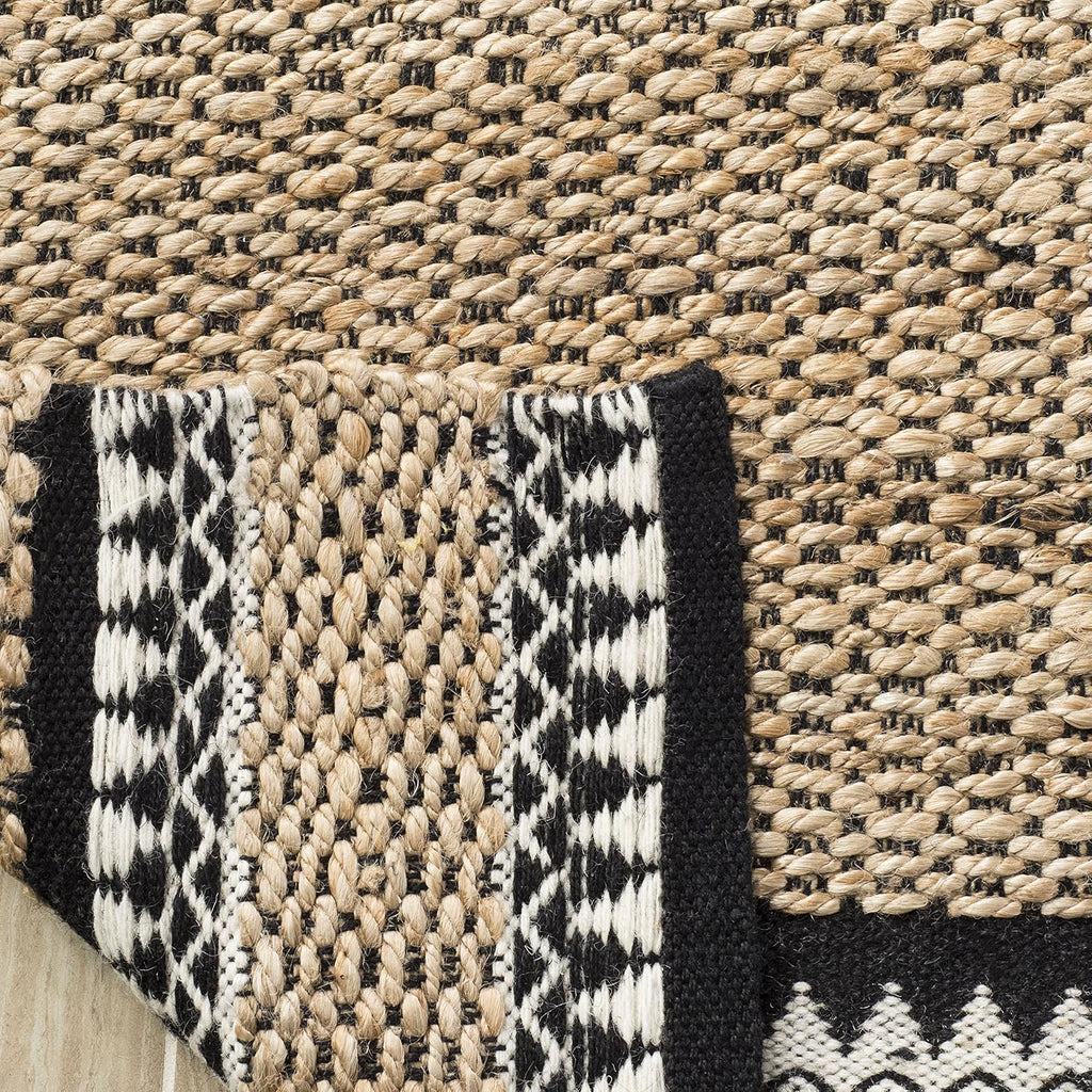 Area Rug 8x10 - Natural Fiber Collection - Large - Natural & Black, Handmade Jute, Boho Farmhouse Style, Ideal