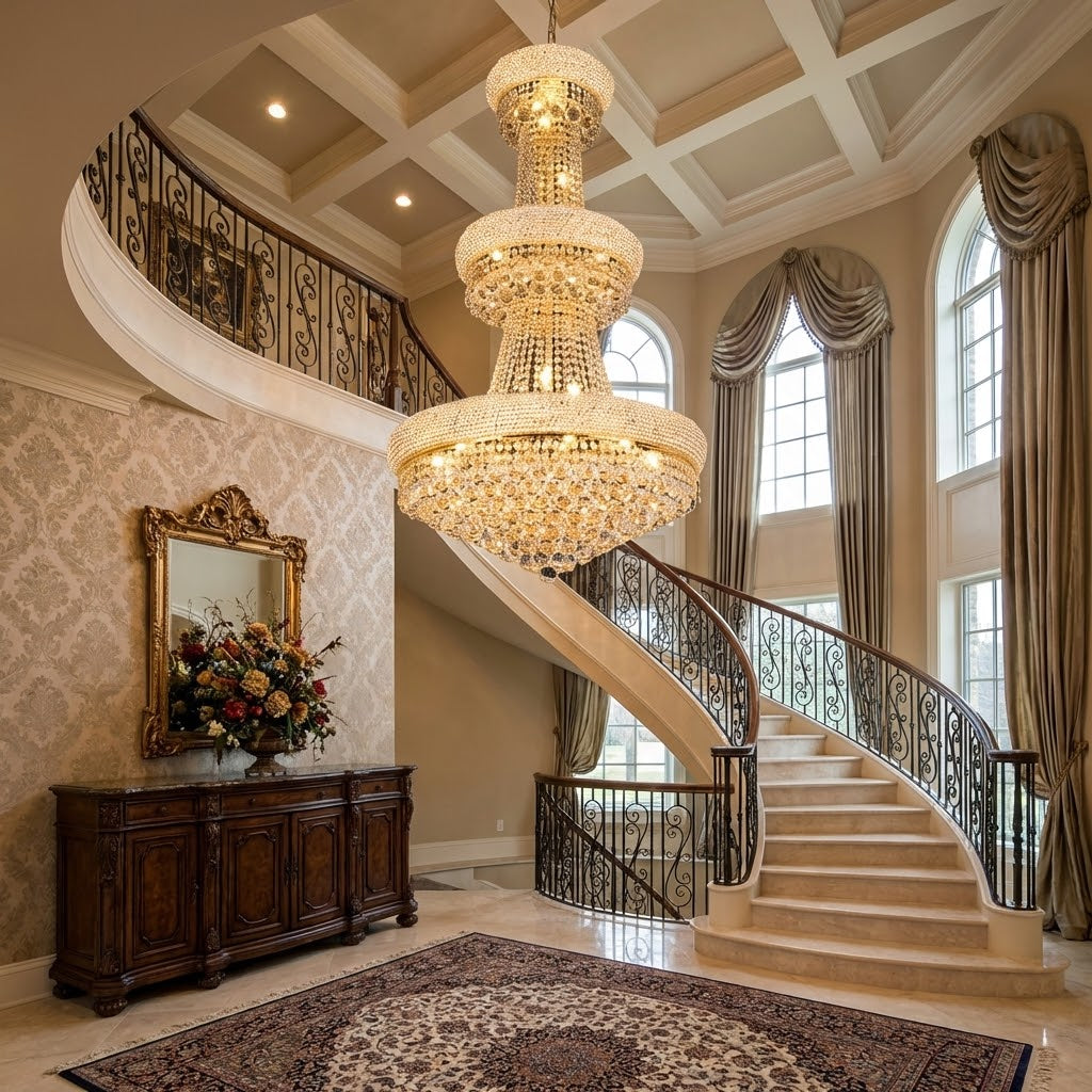 French Empire Crystal Chandelier H50xW30 in Grand Staircase