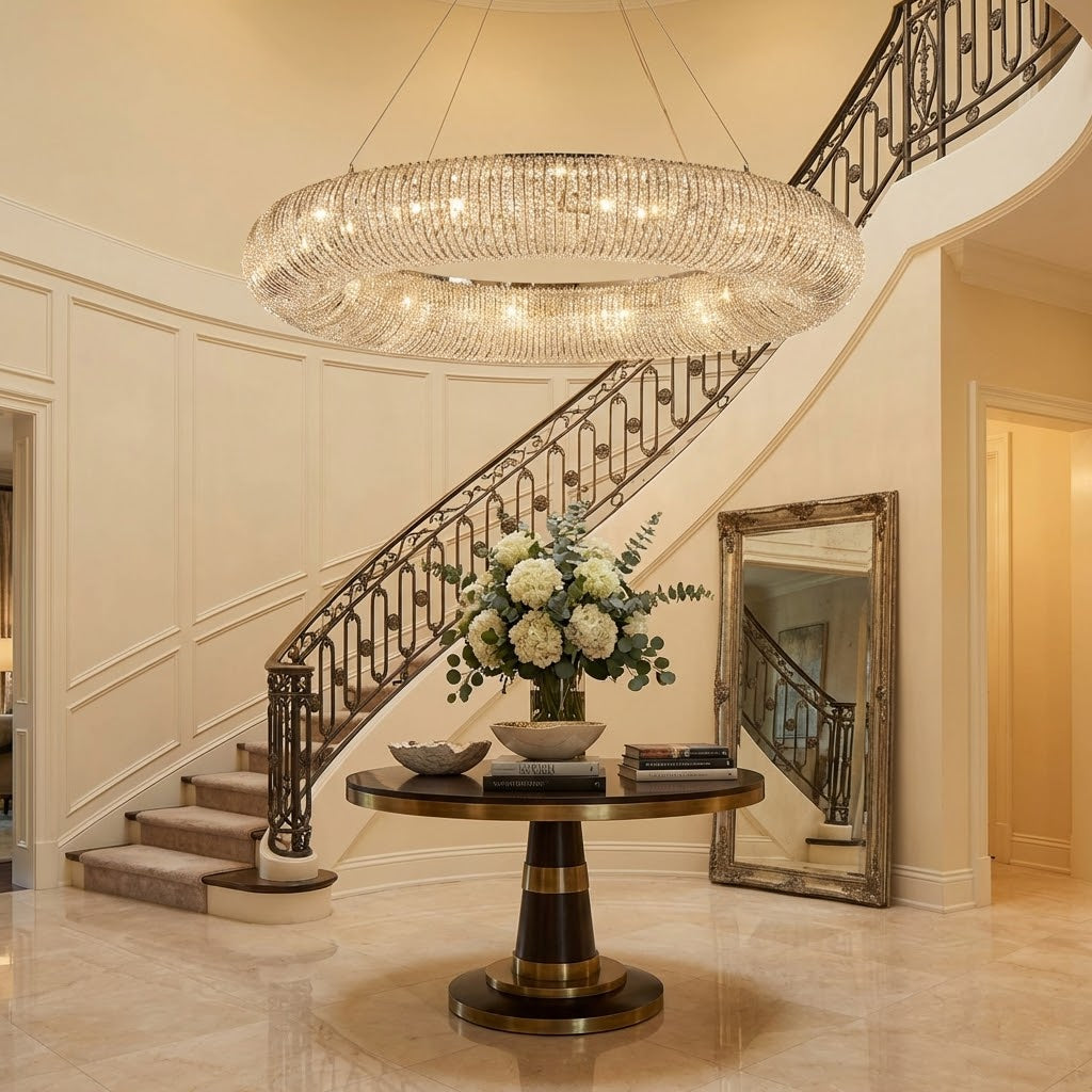 Crystal Halo Orb Chandelier 41 inch in Modern Living Room