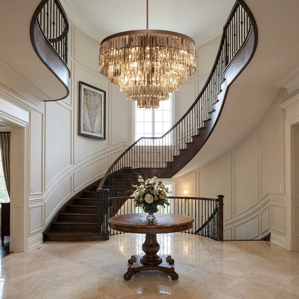 Odeon Crystal Glass Fringe Chandelier in Elegant Dining Room