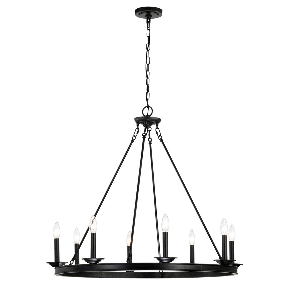 Casimir 8-Light 34" Antique Black Wagon Wheel Chandelier