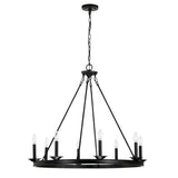 Casimir 8-Light 34" Antique Black Wagon Wheel Chandelier