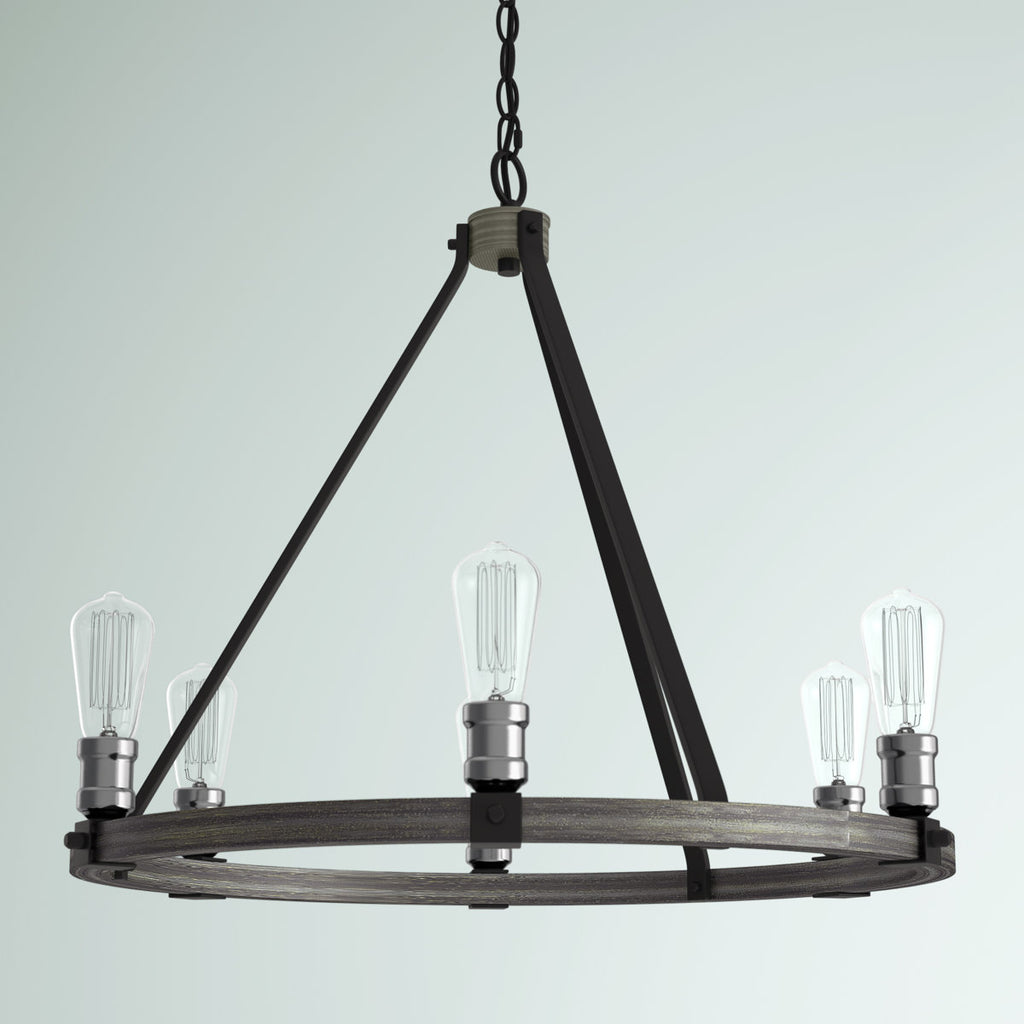 Charles 6-Light Steel Dimmable Wagon Wheel Chandelier