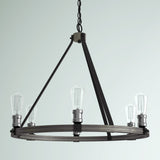 Charles 6-Light Steel Dimmable Wagon Wheel Chandelier