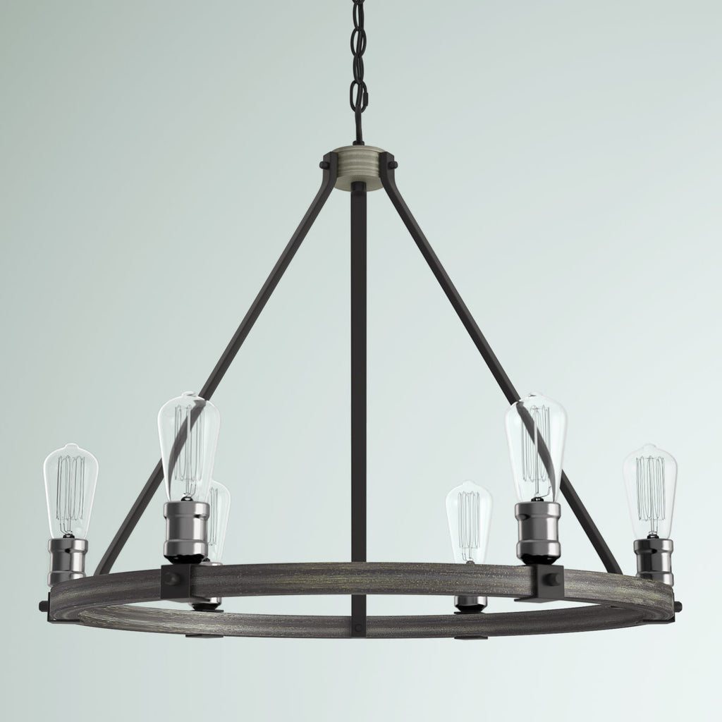 Charles 6-Light Steel Dimmable Wagon Wheel Chandelier