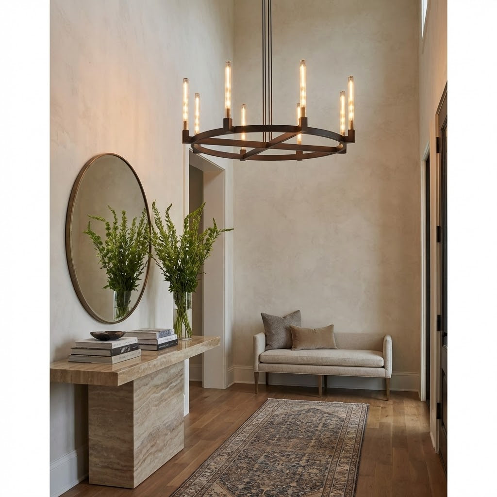 Cannele Round Chandelier 48 inch Alt Finish in Rustic Dining Room