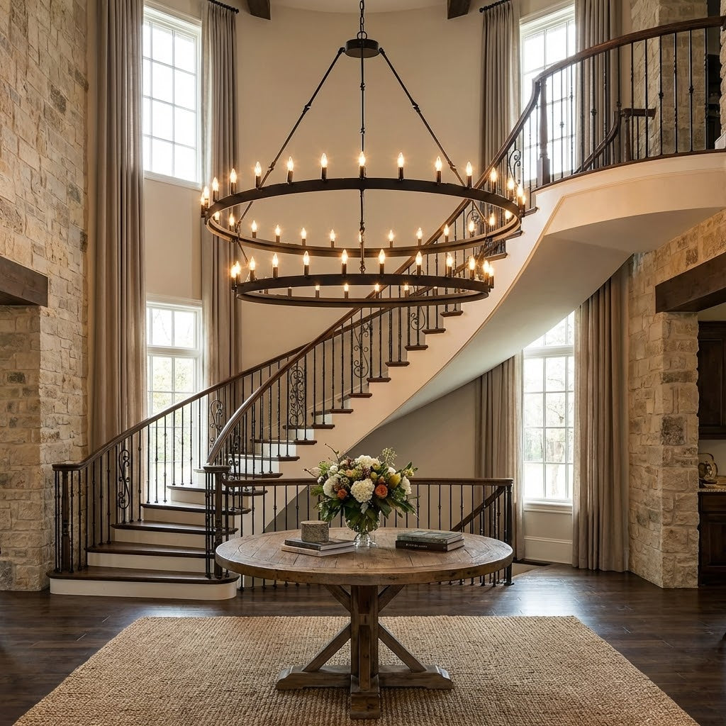 Camino Two-Tier Chandelier W63xH60 Alt Finish in Grand Foyer