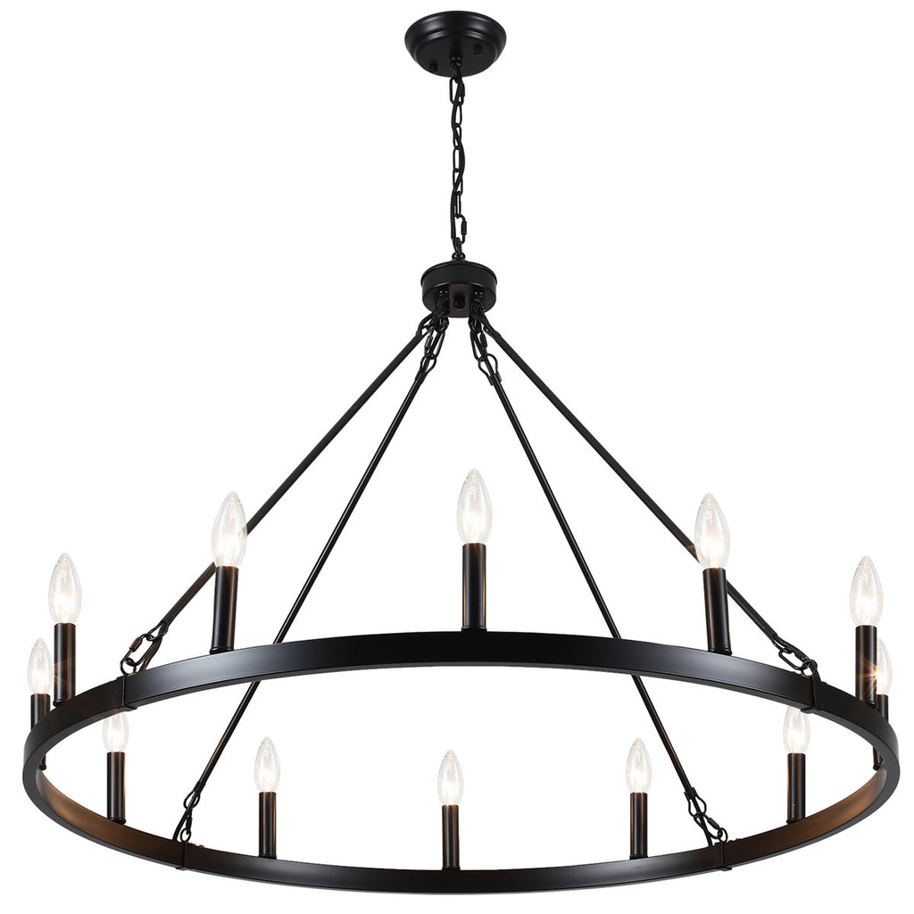 Dineen 12-Light 38" Wide Candle Style Dimmable Wagon Wheel Chandelier
