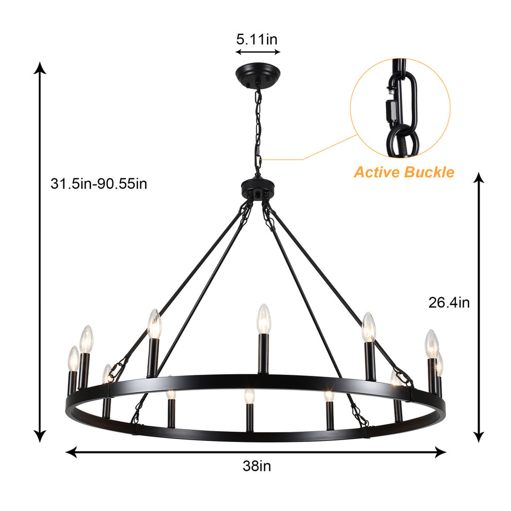 Dineen 12-Light 38" Wide Candle Style Dimmable Wagon Wheel Chandelier