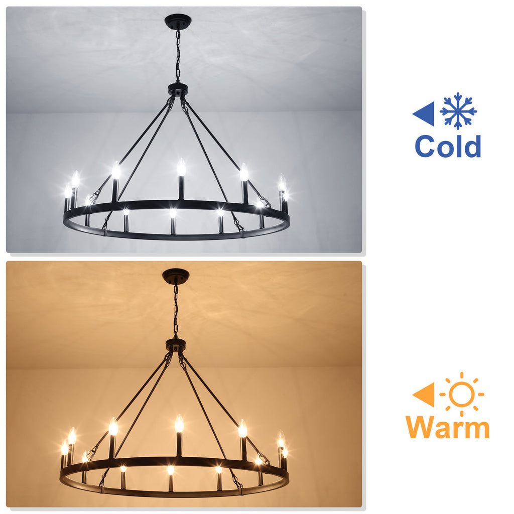 Dineen 12-Light 38" Wide Candle Style Dimmable Wagon Wheel Chandelier