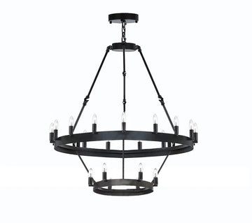 Inspired Camino Style Chandelier - Castile Two Tier Wrought Iron Chandelier - Industrial Loft Rustic Lighting W 26" H 50"